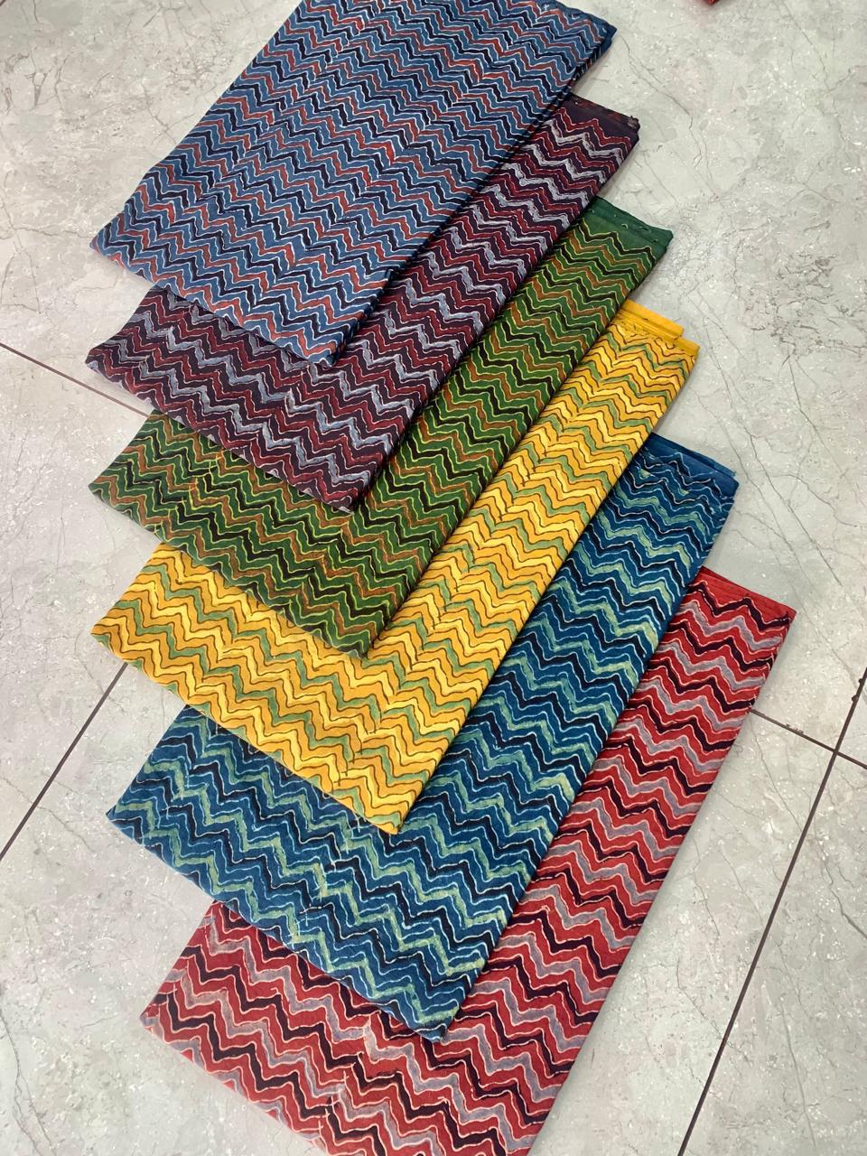 Ajrakh pure cotton handblock printed fabric with multicolour floral handblock design